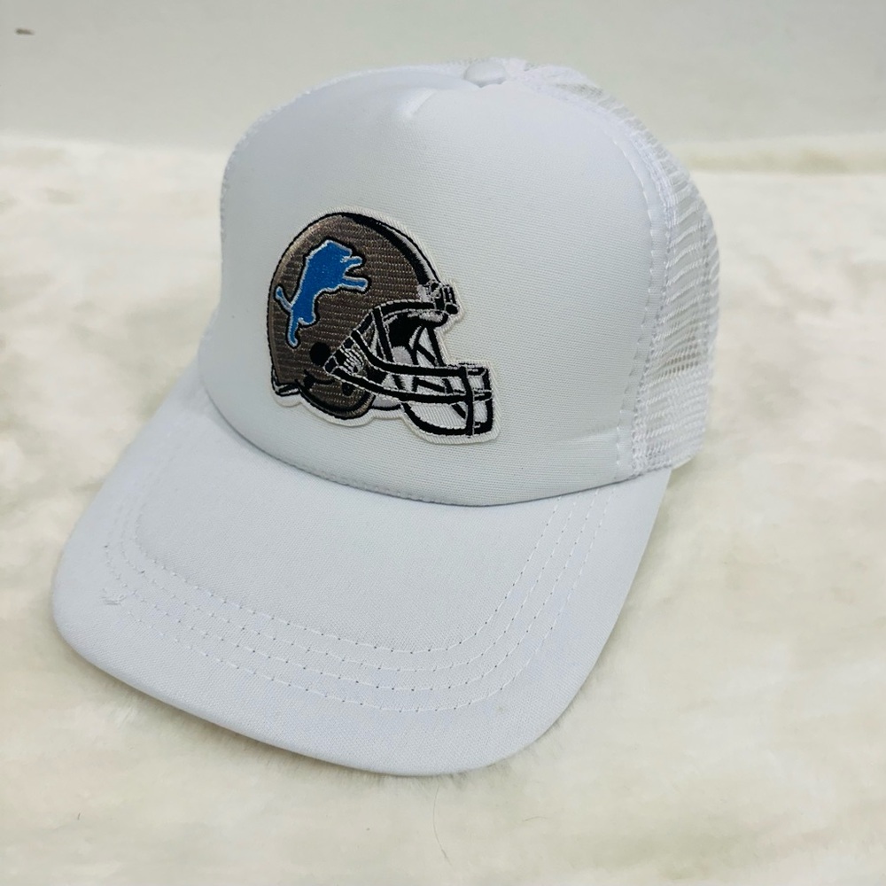 Detroit Lions trucker hat White with Blue and silver helmet logo!